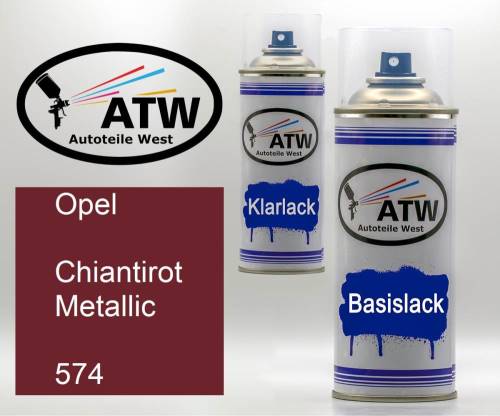 Opel, Chiantirot Metallic, 574: 400ml Sprühdose + 400ml Klarlack - Set, von ATW Autoteile West.